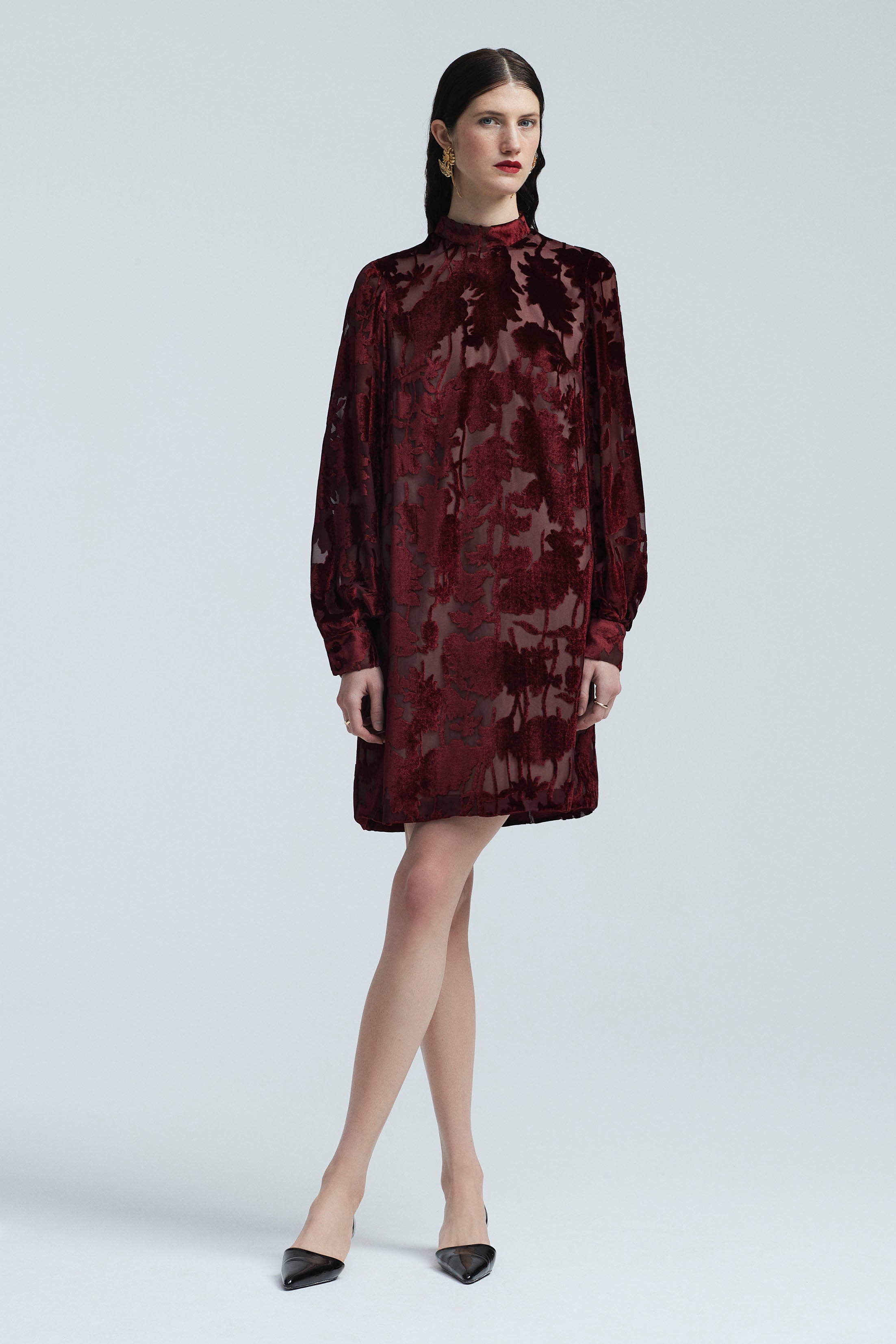 Floral Velvet Burnout Long Sleeve Draped Dress – Lela Rose