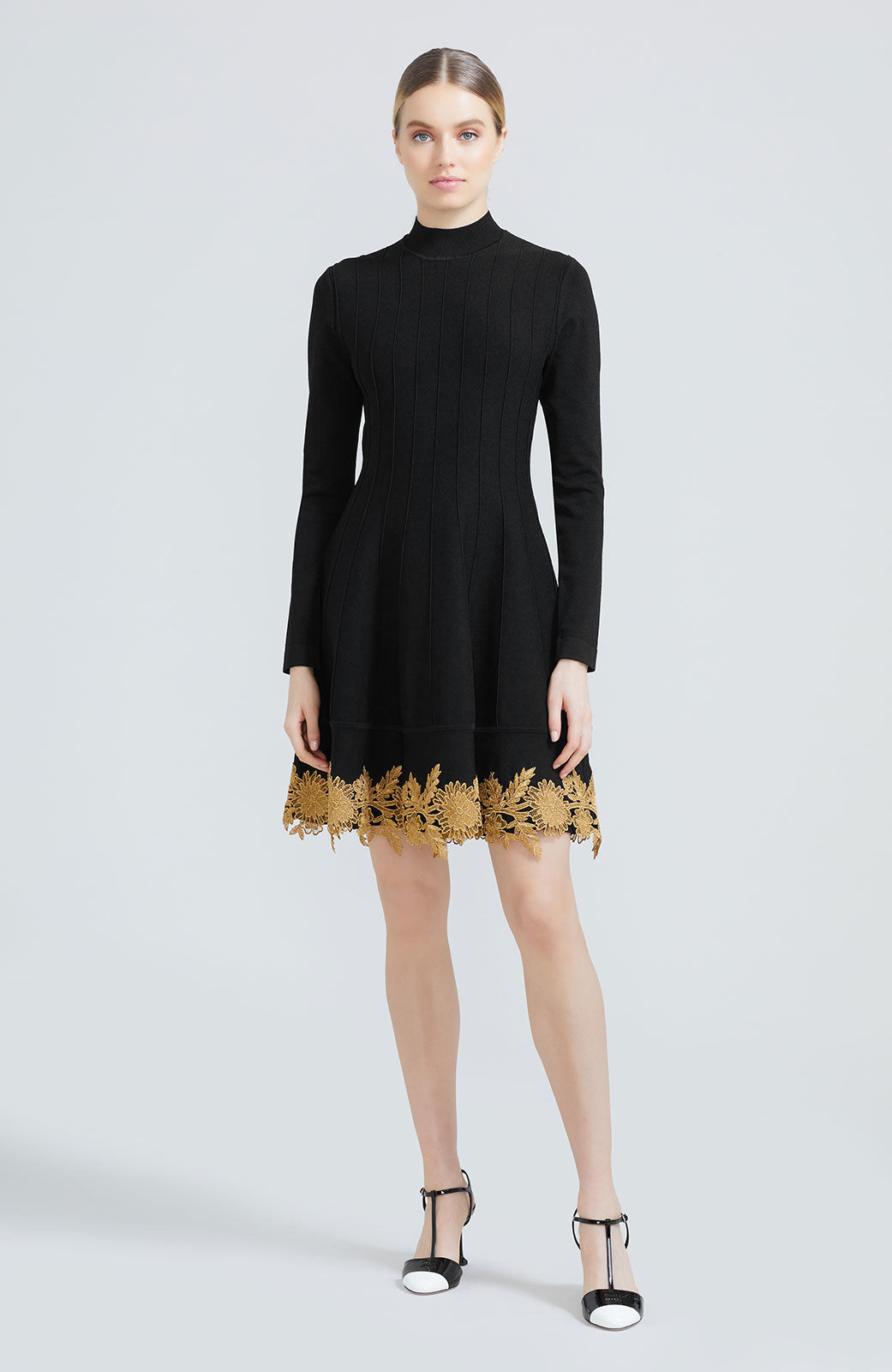 Guipure Appliqued Knit Flare Hem Dress