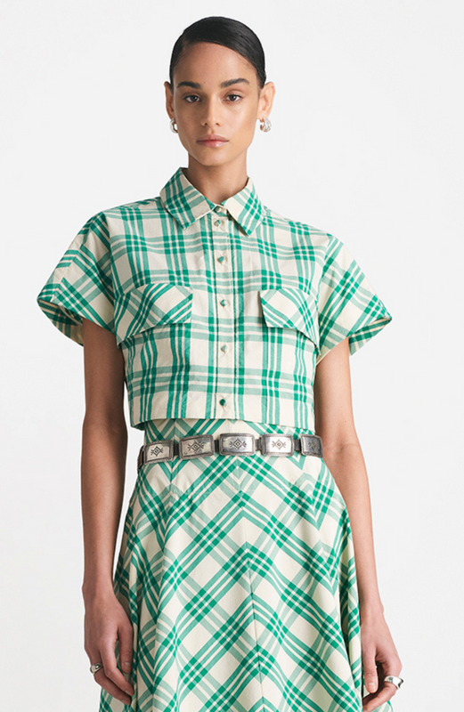 Plaid Seersucker Cropped Shirt