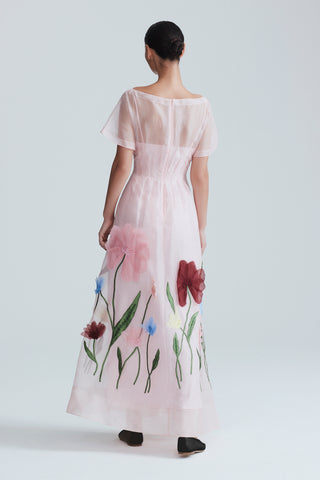 Embroidered Organza Boat Neck Dress