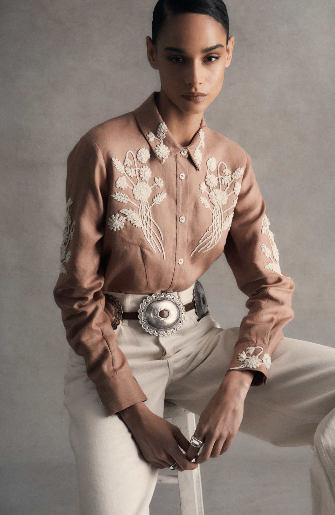 Corded Floral Embroidery Shirt