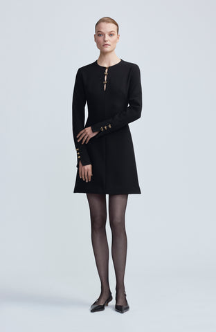 Stretch Twill Long Sleeve Bow Detail Dress