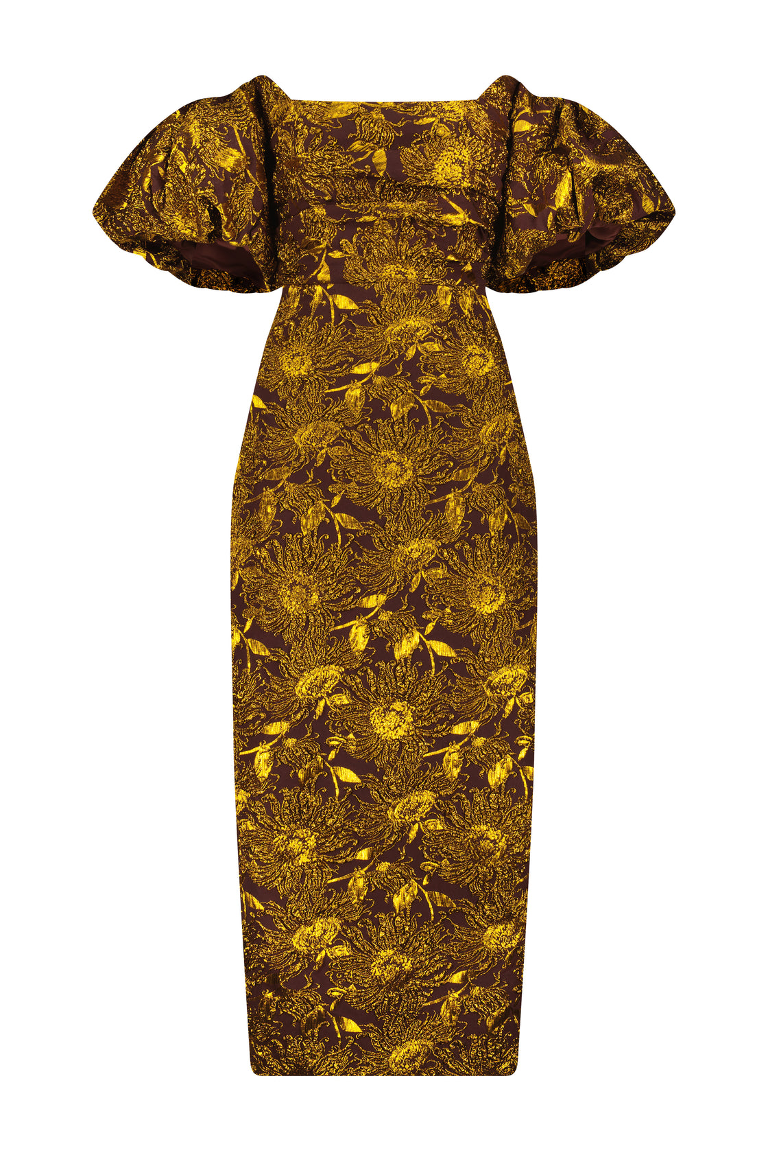 Sunflower Jacquard Puff Sleeve Sheath