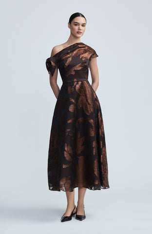 Metallic Floral Fil Coupe Evelyn Dress