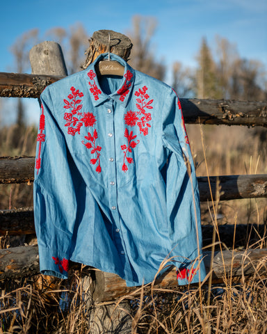 Floral Seed Bead Classic Ranch Shirt