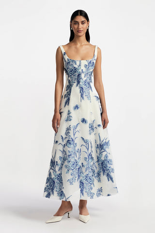 Floral Fil Coupe Seam Detail Scoop Neck Midi Dress