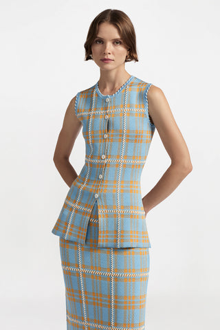 Plaid Jacquard Knit Sleeveless Tunic