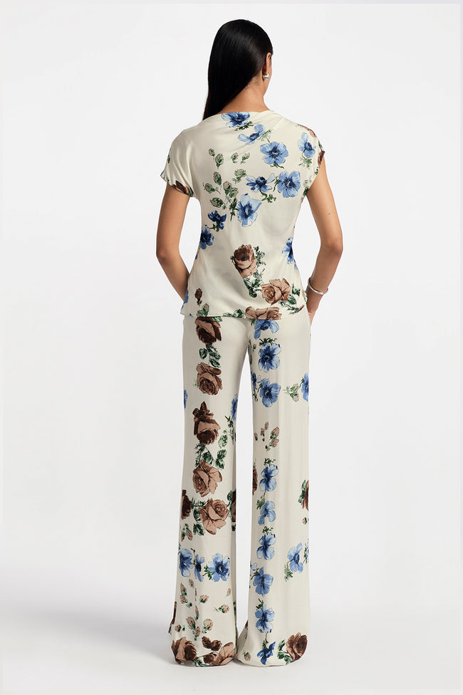 Floral Printed Crepe Draped Shoulder Top