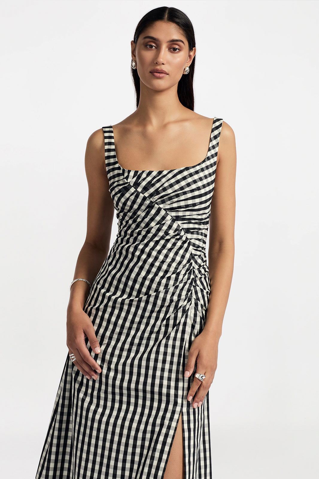 Plaid Taffeta Ruched Tank Sheath