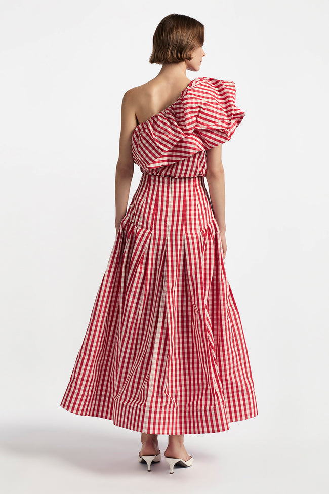 Plaid Taffeta One Shoulder Top