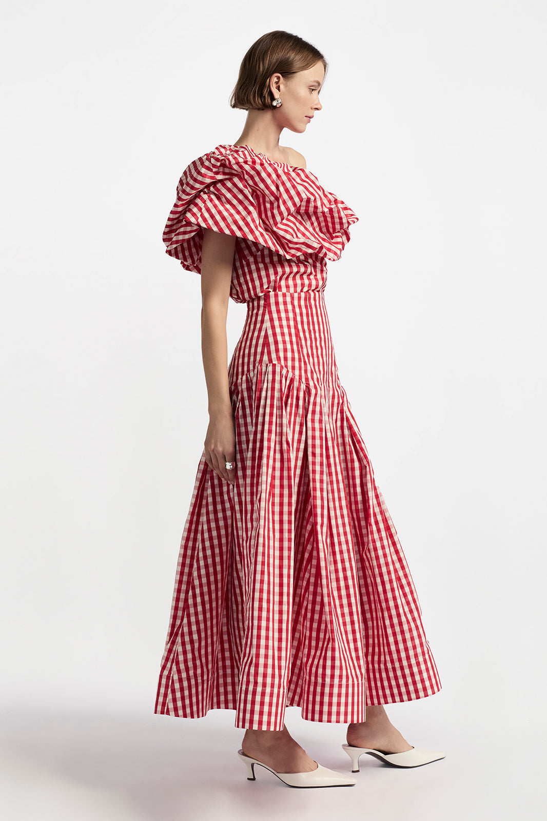 Plaid Taffeta Seam Detail Full Skirt