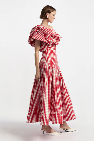 Plaid Taffeta Seam Detail Full Skirt