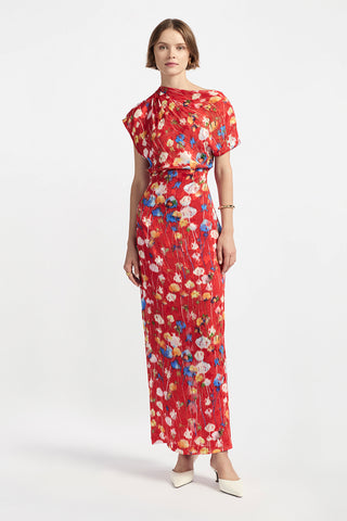 Floral Burnout Jacquard Draped Shoulder Sheath