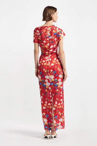 Floral Burnout Jacquard Draped Shoulder Sheath