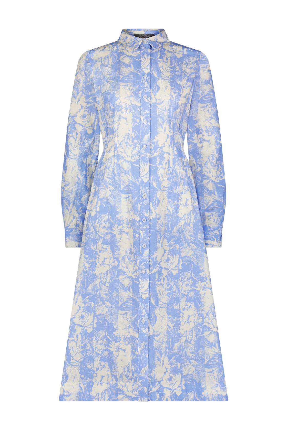 Printed Floral Poplin Stripe Long Sleeve Seamed Shirt Dress