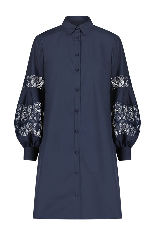 Poplin Lace Inset Full Sleeve Shirt Dress