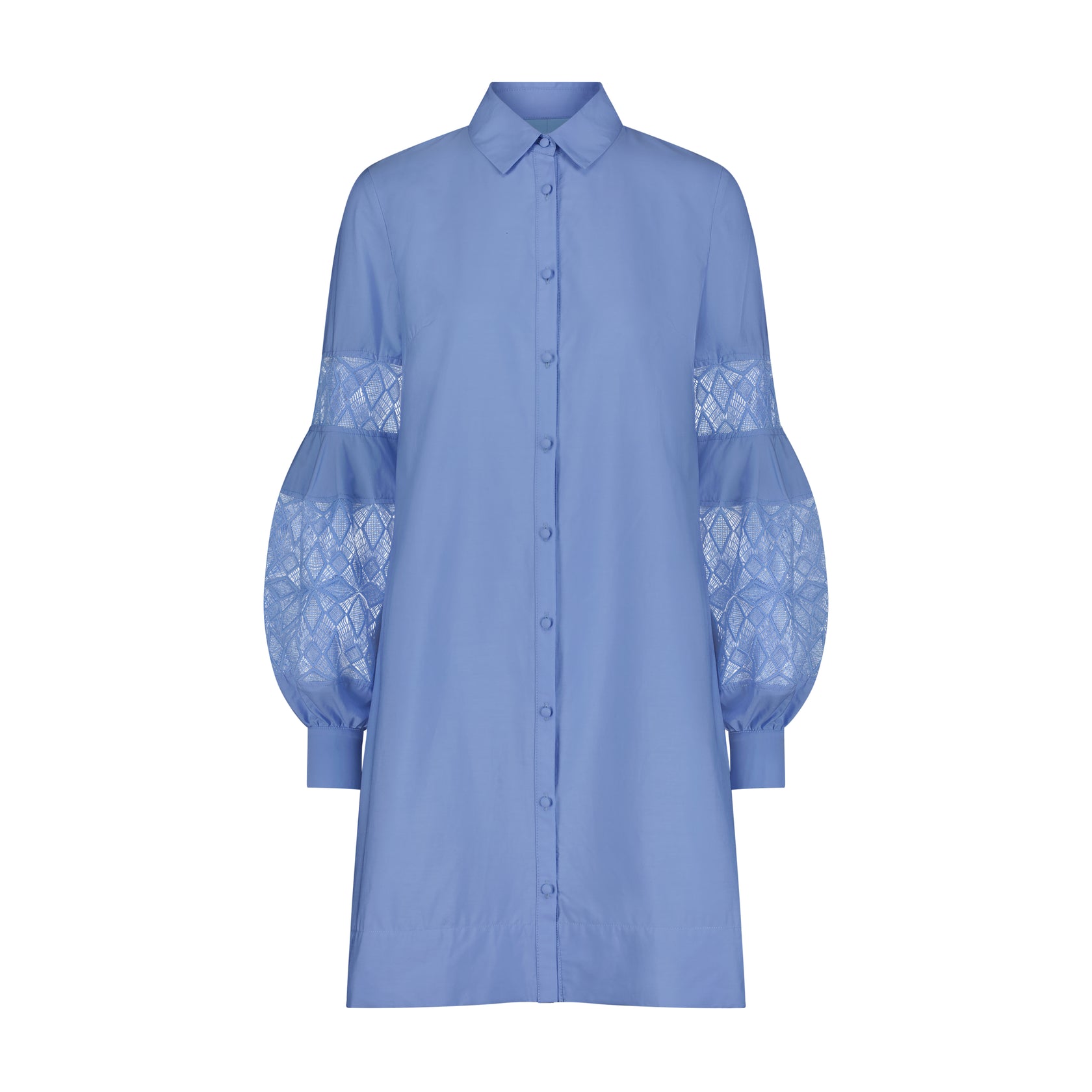 Poplin Lace Inset Full Sleeve Shirt Dress