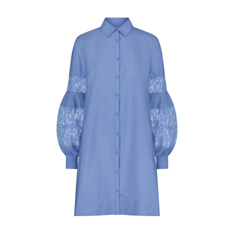 Poplin Lace Inset Full Sleeve Shirt Dress