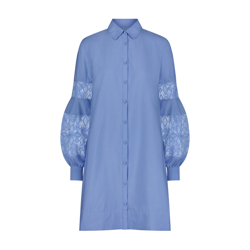 Poplin Lace Inset Full Sleeve Shirt Dress