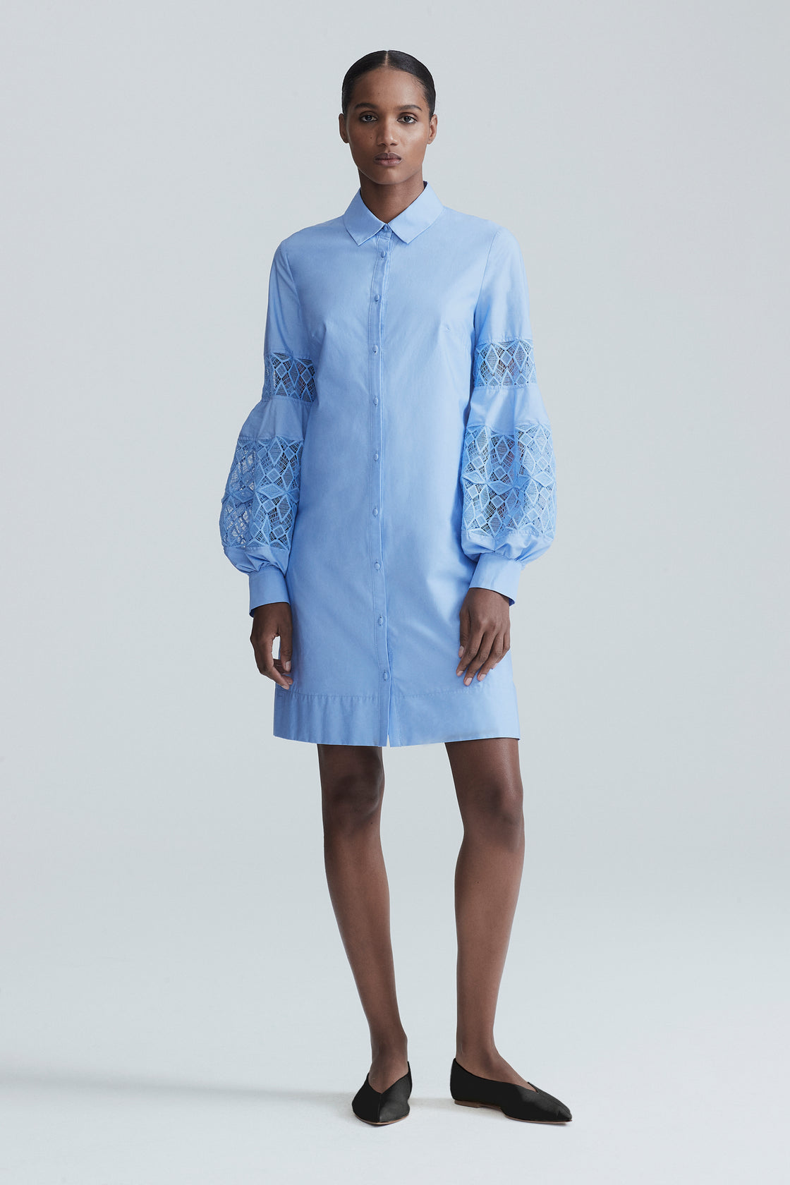 Poplin Lace Inset Full Sleeve Shirt Dress