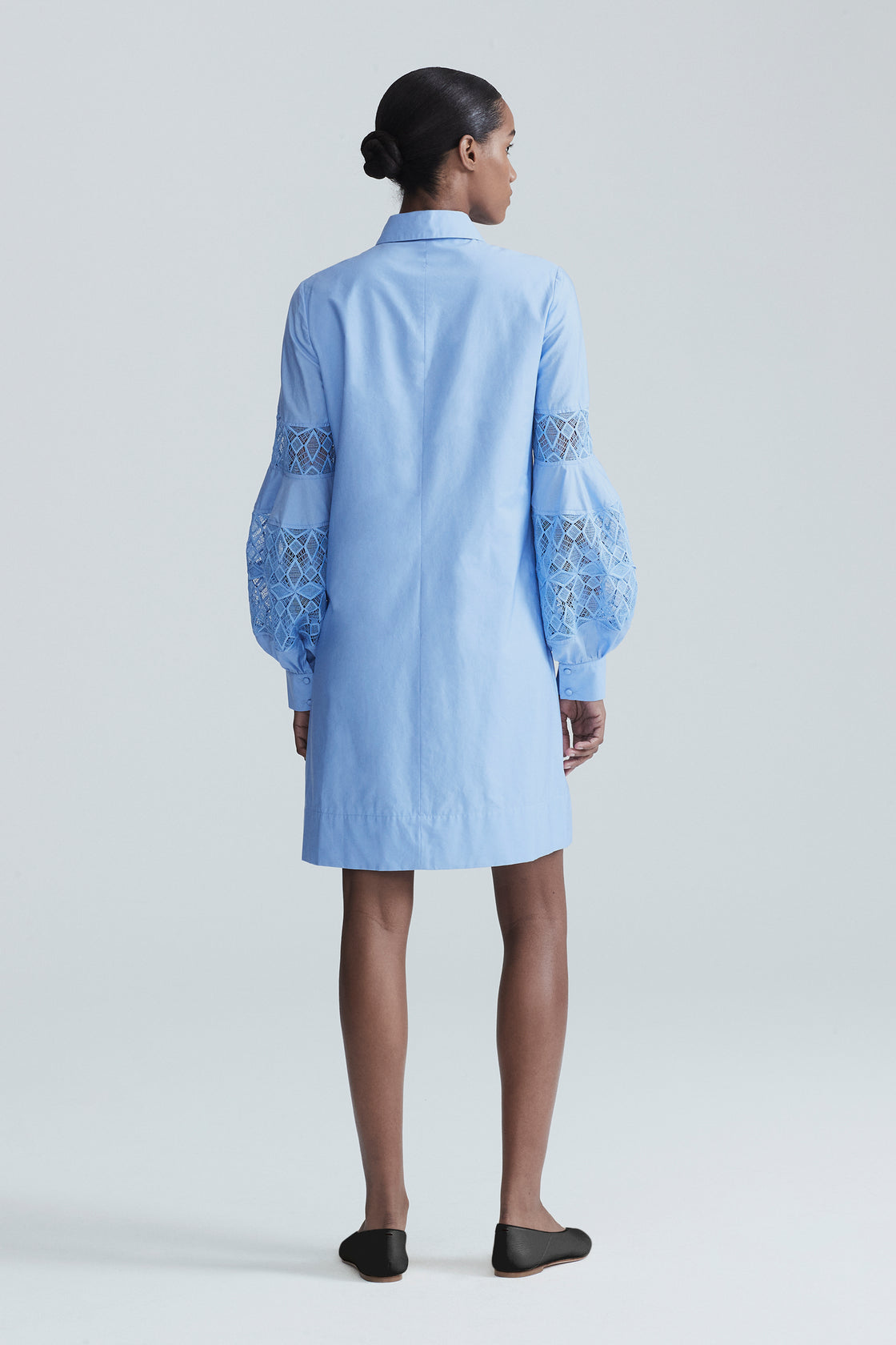 Poplin Lace Inset Full Sleeve Shirt Dress