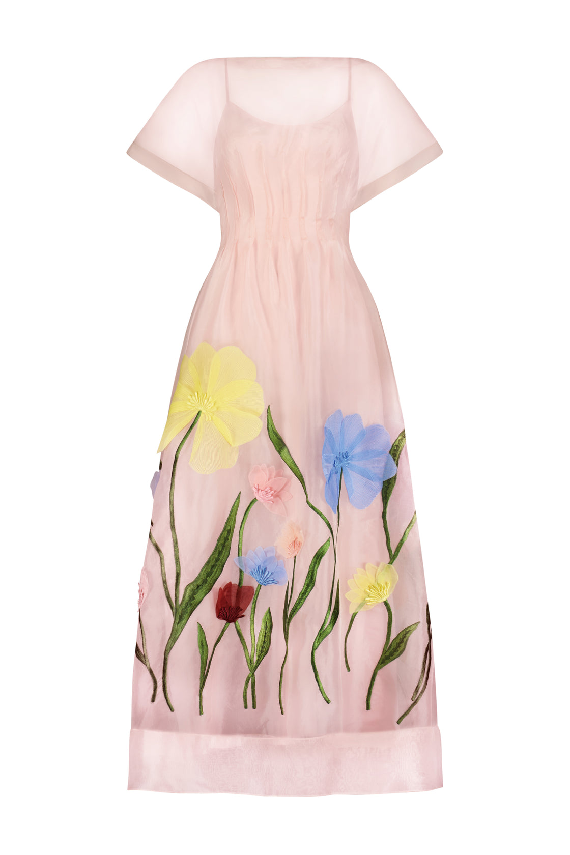 Embroidered Organza Boat Neck Dress