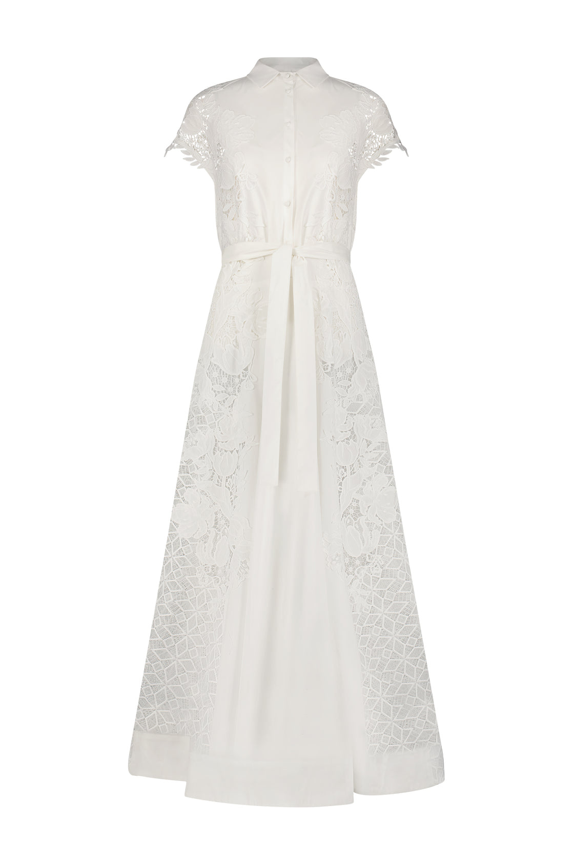 Poplin Lace Combo Belted Gown