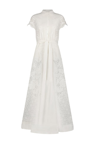 Poplin Lace Combo Belted Gown