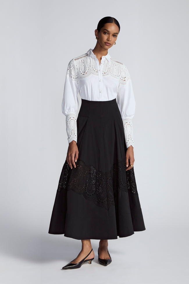 Lace Inset Cotton Poplin Parker Skirt