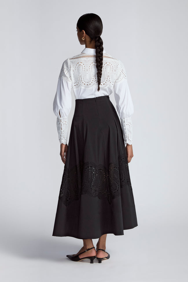 Lace Inset Cotton Poplin Parker Skirt