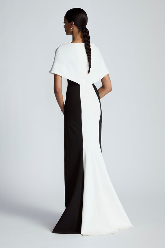 Stretch Twill Boat Neck Gown