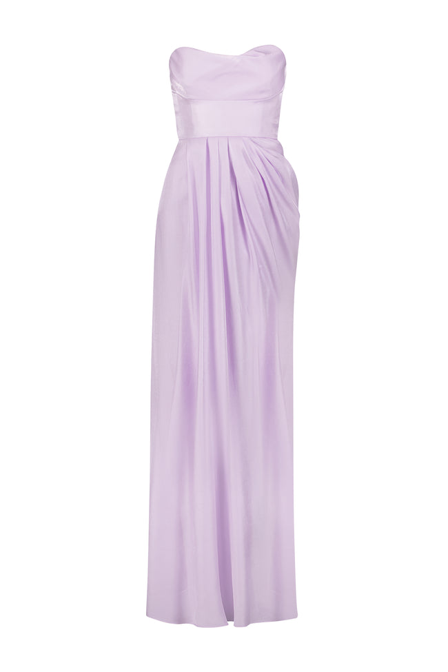 Satin Crepe Draped Strapless Gown