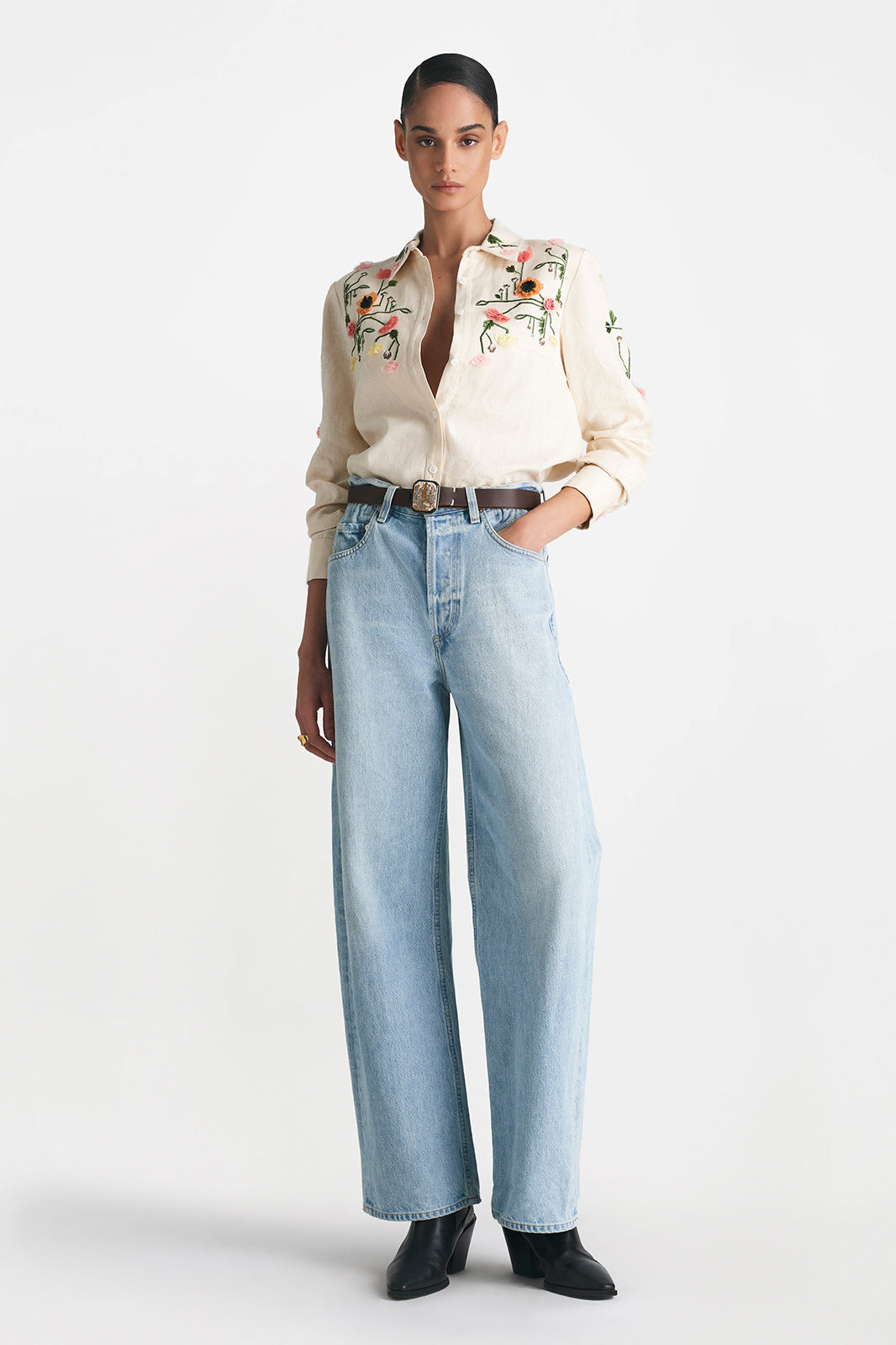 Raised Floral Embroidery Shirt