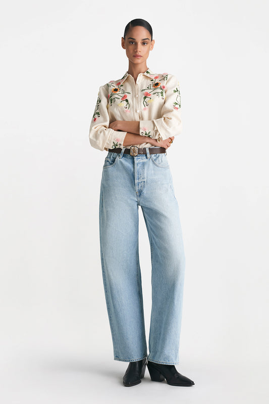 Raised Floral Embroidery Shirt