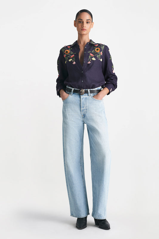 Raised Floral Embroidery Shirt