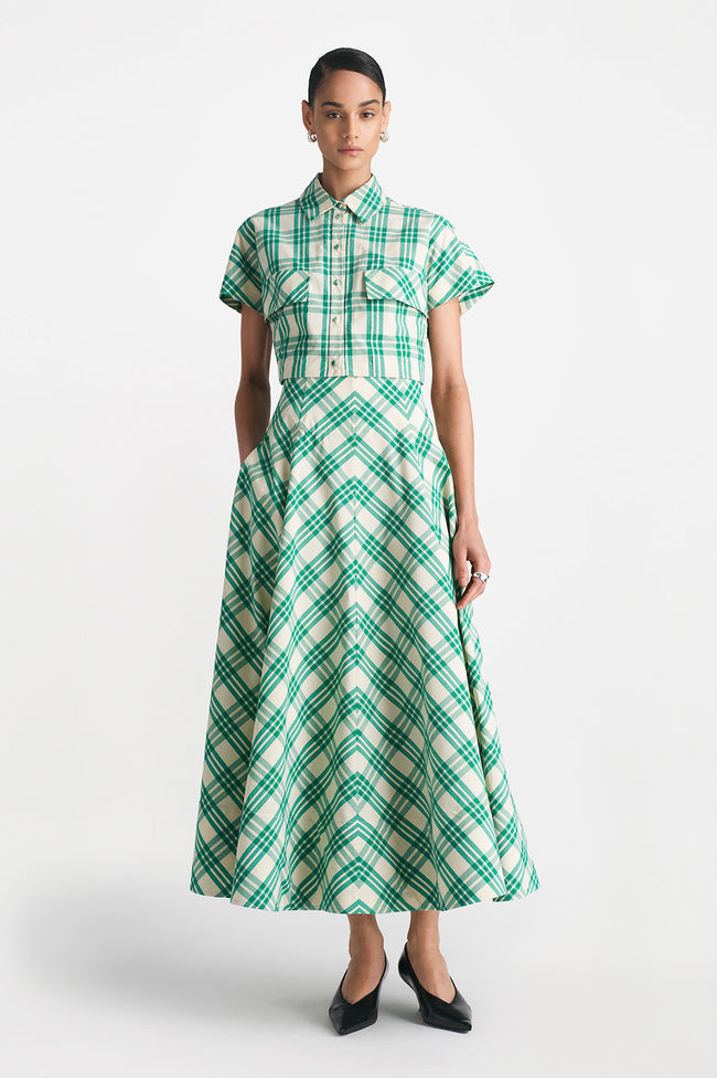 Plaid Seersucker High Waist Full Skirt