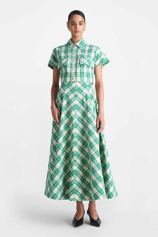 Plaid Seersucker High Waist Full Skirt