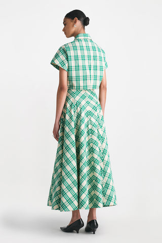 Plaid Seersucker High Waist Full Skirt