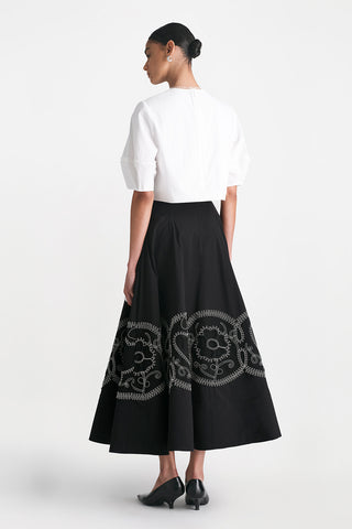 Heart and Flower Trim High Waist Full Skirt