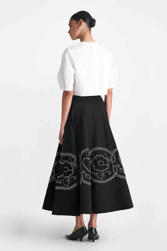 Heart and Flower Trim High Waist Full Skirt