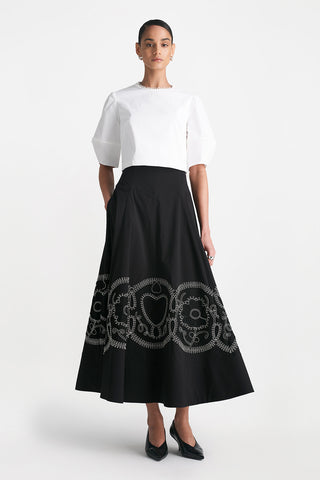 Heart and Flower Trim High Waist Full Skirt