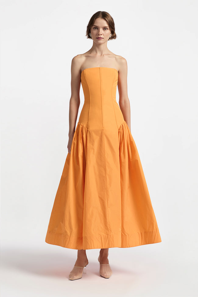 Taffeta Strapless Seam Detail Full Skirt Dress