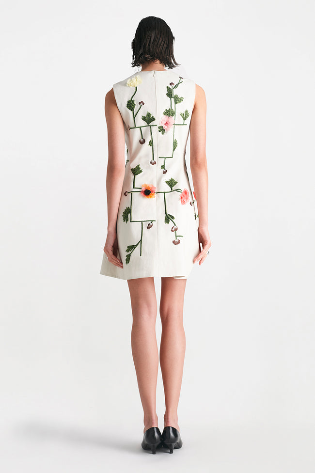 Raised Floral Embroidery Sleeveless Mini Dress