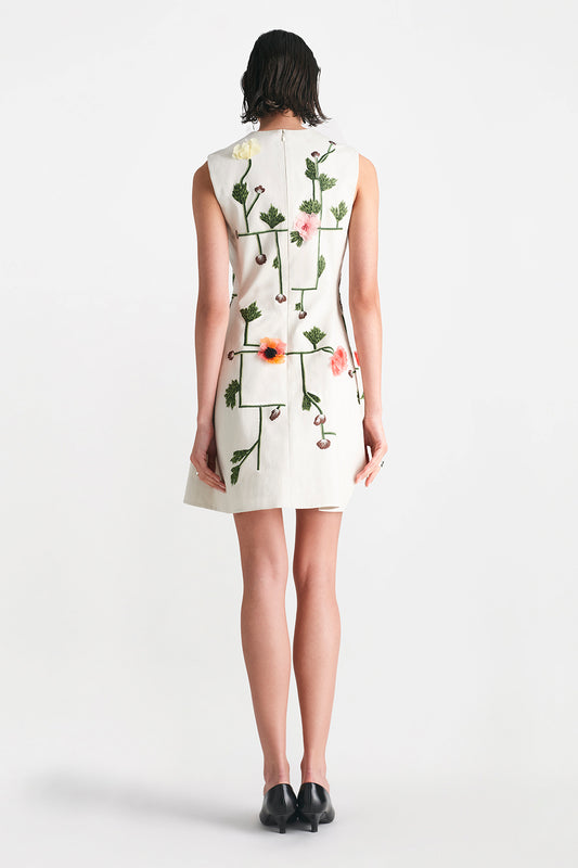 Raised Floral Embroidery Sleeveless Mini Dress