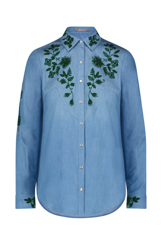 Chambray Floral Seed Bead Shirt