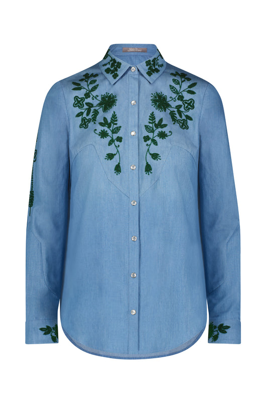 Chambray Floral Seed Bead Shirt